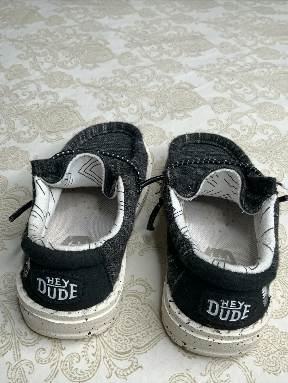 HEYDUDE Wally Stretch Shoes Kids TD6 Heathered Black Slip On